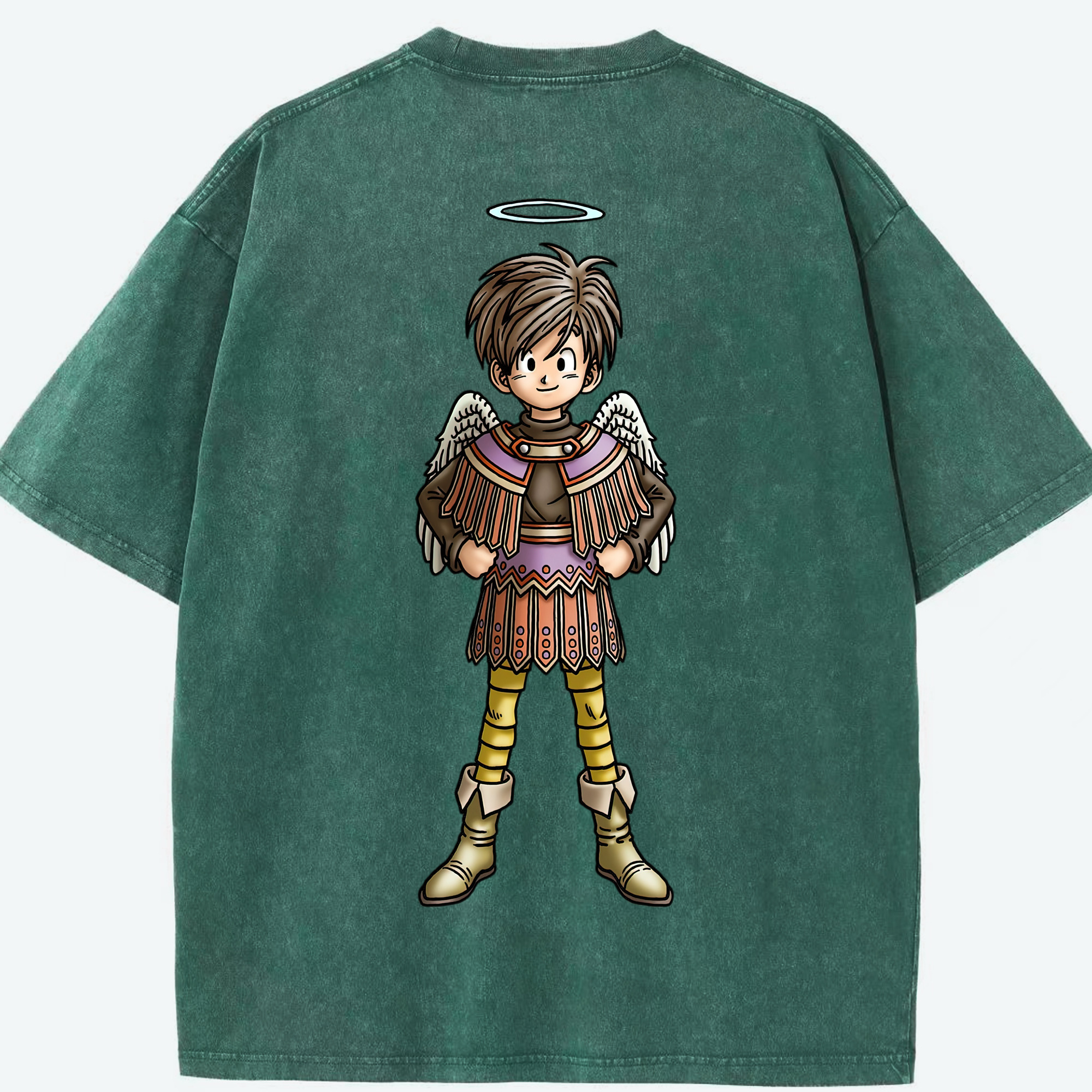 （画像用） ドラゴンクエスト Doragon Kuesuto Dragon Quest 綿100% ヴィンテージ風 半袖Tシャツ（背面プリント）